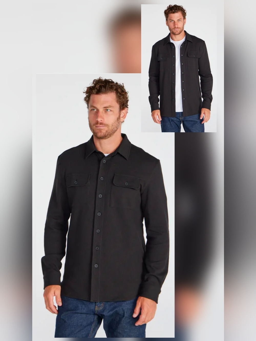 BYLT Thermal Button Down Men's Large Overshirt Shirt Jacket Button Up New Black